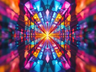 Wall Mural - Light beams forming a kaleidoscope pattern, multicolored and vibrant.