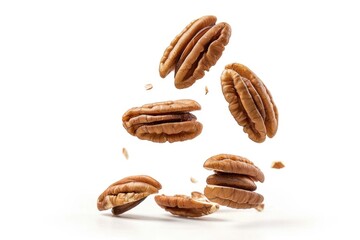 Poster - Close-up shot of a few pecans lying on a clean, white surface