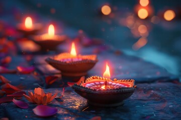 Aufkleber - Group of lit candles on a wooden table