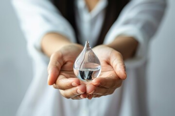 Aufkleber - A woman holds a small glass object in her hands, possibly a decorative item or a gift