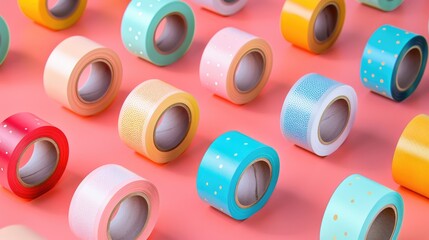Poster - A close-up shot of colorful tapes stuck on a pink surface