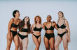 © oneinchpunch - Beautiful diverse women wearing lingerie posing for body positive concepts - Multiethnic group of female adults celbrating body acceptance, diversity, self-esteem