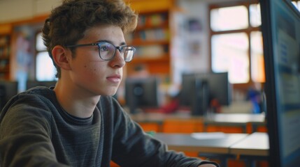 Leinwandbilder - A person sitting in front of a computer, typing on the keyboard