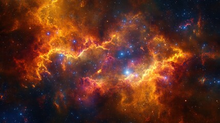 Wall Mural - massive stellar nursery with young stars forming within dense nebula clouds, glowing with vibrant co