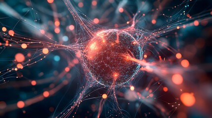 Poster - A digital depiction of a glowing neural network, showcasing its intricate connections and activity.