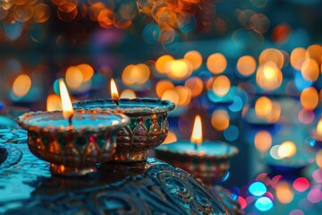 Poster - A group of candles lit up on a table, perfect for use in any scene where light is needed