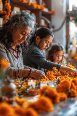 Wall Mural - A group of women gathered around a table filled with flowers, perfect for events or gatherings