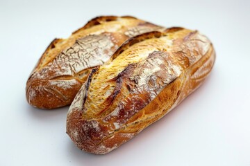 Poster - Freshly baked loaf halves on a clean white surface