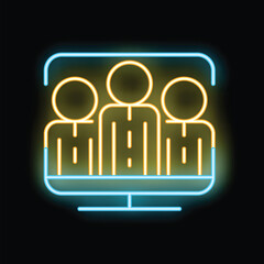 Poster - Neon glowing icon of a business team having an online meeting using a computer