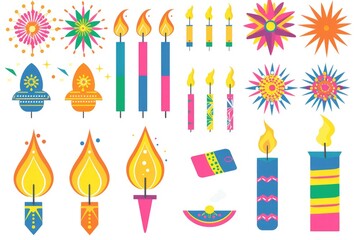 Poster - A variety of colorful candles and decorations on a white background, perfect for use in party or event planning