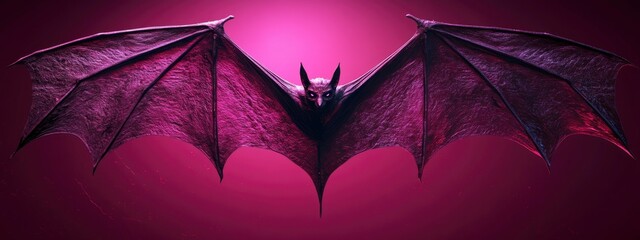 Wall Mural - Detailed bat wings spread wide, leathery texture, faint moonlight behind, eerie purple glow