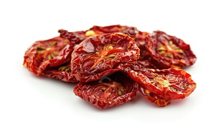Poster - Freshly dried sun-dried tomatoes arranged on a clean white surface, great for food photography or still life compositions
