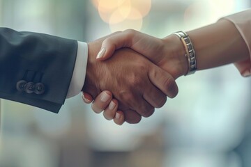 Poster - Two individuals shaking hands in a casual setting