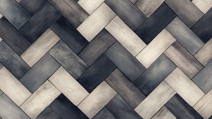 Wall Mural - Seamless wooden chevron pattern in black, gray, and white tones.