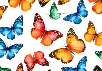 Wall Mural - Watercolor Butterflies Seamless Pattern