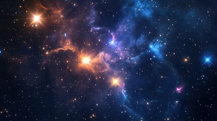 Wall Mural - star cluster with varying stages of life, from bright young stars to faint, dying ones, set against 