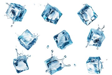 Canvas Print - A close-up shot of a bunch of ice cubes with water splashing on them