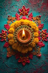 Poster - A single lit candle on a vibrant and textured background