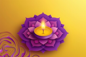 Aufkleber - A purple flower with a lit candle inside, a peaceful and serene scene