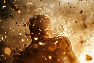 Poster - A person standing near fireworks, possibly at a celebration or event
