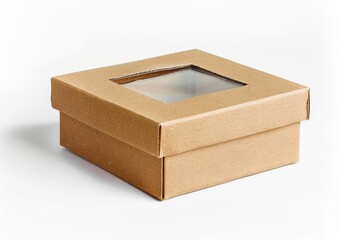 Sticker - A simple cardboard box with a transparent window, placed on a clean white surface