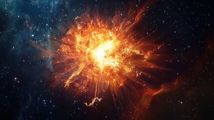 Wall Mural - supernova remnant with bright gases and debris expanding outward, showing the aftermath of a star's 
