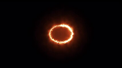 Poster - 3D a burning ring of fire gradually appeared and a constant burning in a circle. Fiery yellow red ring on a black background.