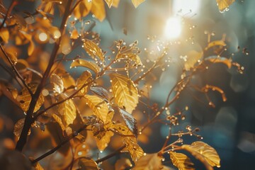 Poster - A tree with dappled sunlight shining through its leaves, highlighting the intricate patterns and textures