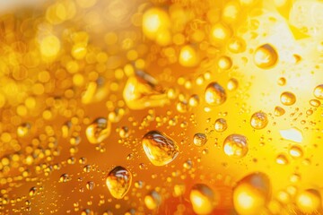 Poster - Close-up view of water droplets on the surface of a glass containing beer