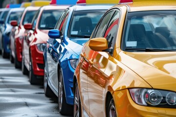 Aufkleber - Row of vehicles parked in a parking area, perfect for use in real estate, travel or transportation contexts