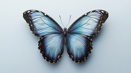 A stunning blue morpho butterfly, isolated against a plain background. This set features realistic tropical butterflies, capturing the beauty of these amazing insects.