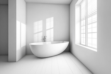 Wall Mural - Modern Bathroom Interior Design with White Bathtub in Contemporary Style