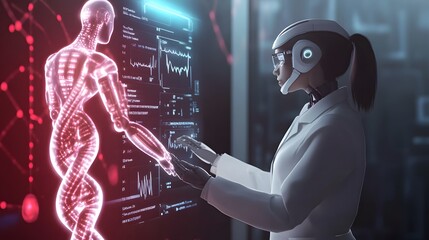 Poster - A humanoid robot examining a digital human body on a screen