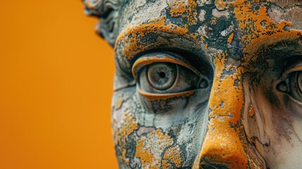 Aufkleber - A detailed view of a stone statue representing a man's face, suitable for use in history or art-related contexts