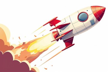 Poster - A red and white rocket soaring through the sky
