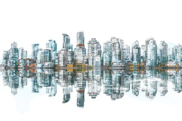 Poster - Urban landscape with numerous high-rise buildings, great for business or travel illustrations