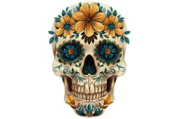 Aufkleber - A colorful sugar skull adorned with vibrant flowers, perfect for Dia de los Muertos or Halloween-themed designs