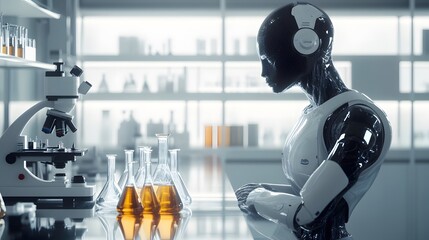 Poster - A Humanoid Robot in a Laboratory Setting with a Microscope and Flasks