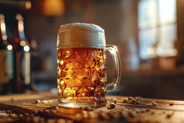 Aufkleber - A glass of beer sits on top of a wooden table