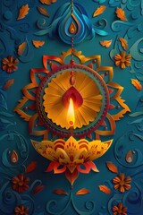 Canvas Print - A close-up of a candle with a small paper cut, surrounded by flowers and leaves