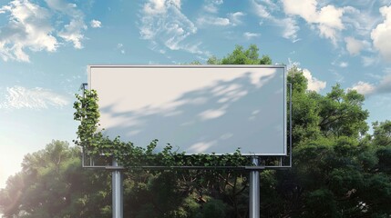 Aufkleber - A blank billboard standing tall on a bright and sunny day, surrounded by lush green trees