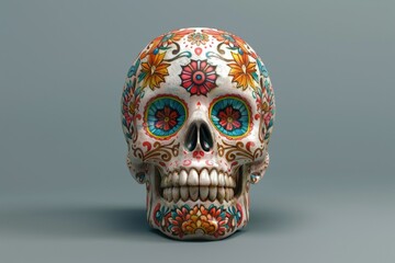 Wall Mural - A decorative sugar skull adorned with colorful flowers