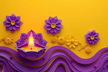 Poster - A small paper cut of a candle surrounded by colorful paper flowers