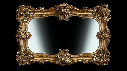 Ornate gold frame isolated on black background.