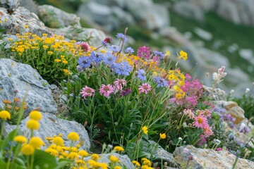 Wall Mural - Alpine Flowers Adorn Rocky Mountain Slopes