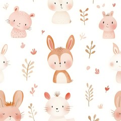 Canvas Print - Cute Bunny Rabbit Seamless Pattern