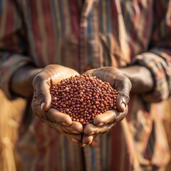 Wall Mural - Ripe Sorghum Grains in Farmer's Hand