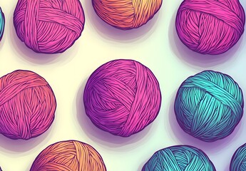 Wall Mural - Colorful yarn balls on a white background