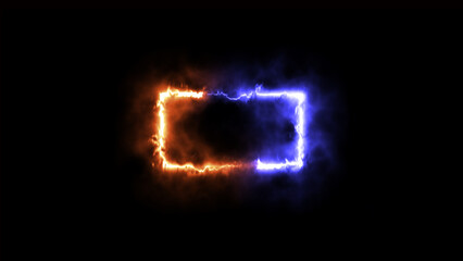 Poster - Rectangle neon glowing frame orange and blue fire color illustration.4k illustration.