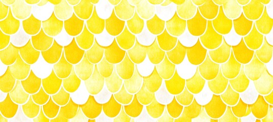 Wall Mural - Yellow Watercolor Mermaid Scales Pattern